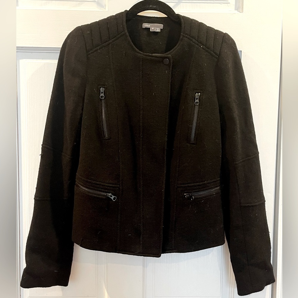 Vince black tweed moto-style blazer